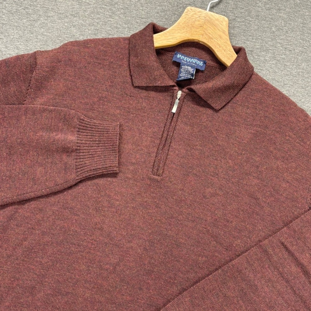 Hathaway Platinum Sweater Mens XL Merino Wool Zip Polo Collar‎ Burgundy Heather